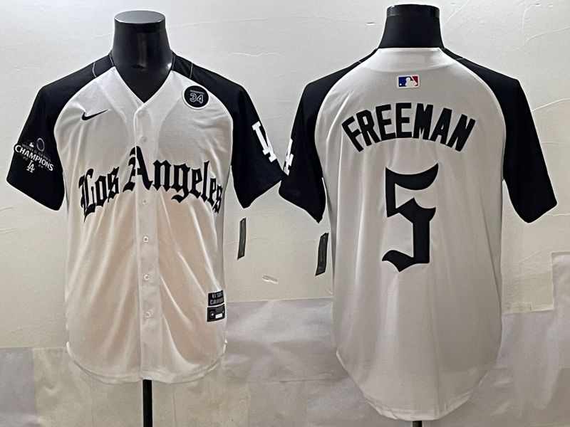 Men 2025 Los Angeles Dodgers #5 Freeman White black Five generations Joint Name Nike MLB Jersey style 5269